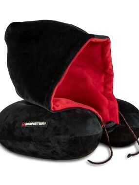 Hooded Travel Neck Pillow in Black/Red